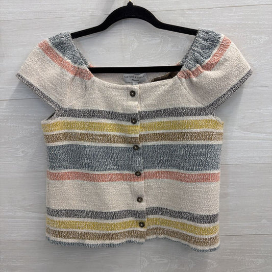 Texture and Thread Madewell Cream/ Multi Striped Button Front Top Small