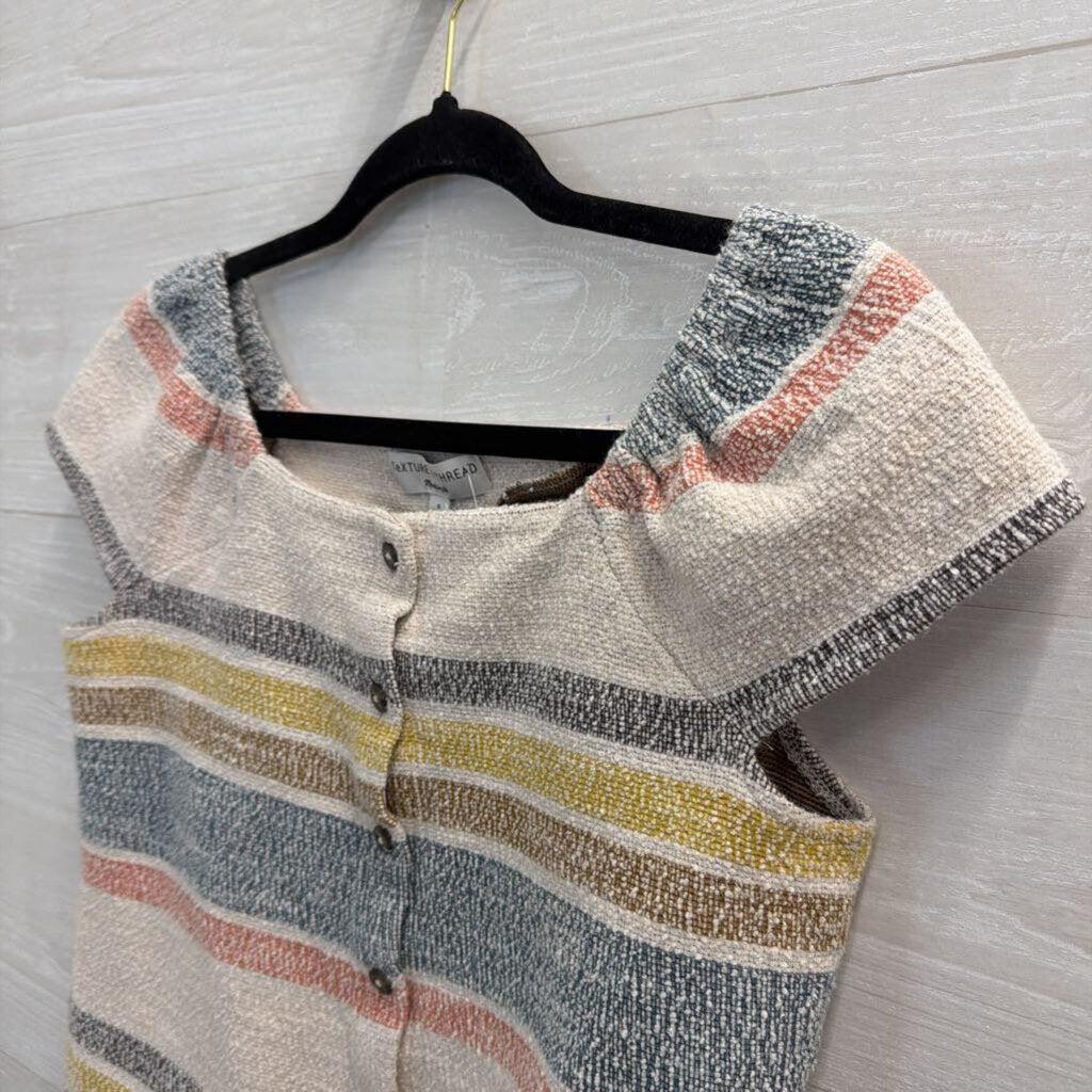 Texture and Thread Madewell Cream/ Multi Striped Button Front Top Small