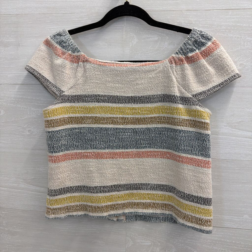 Texture and Thread Madewell Cream/ Multi Striped Button Front Top Small