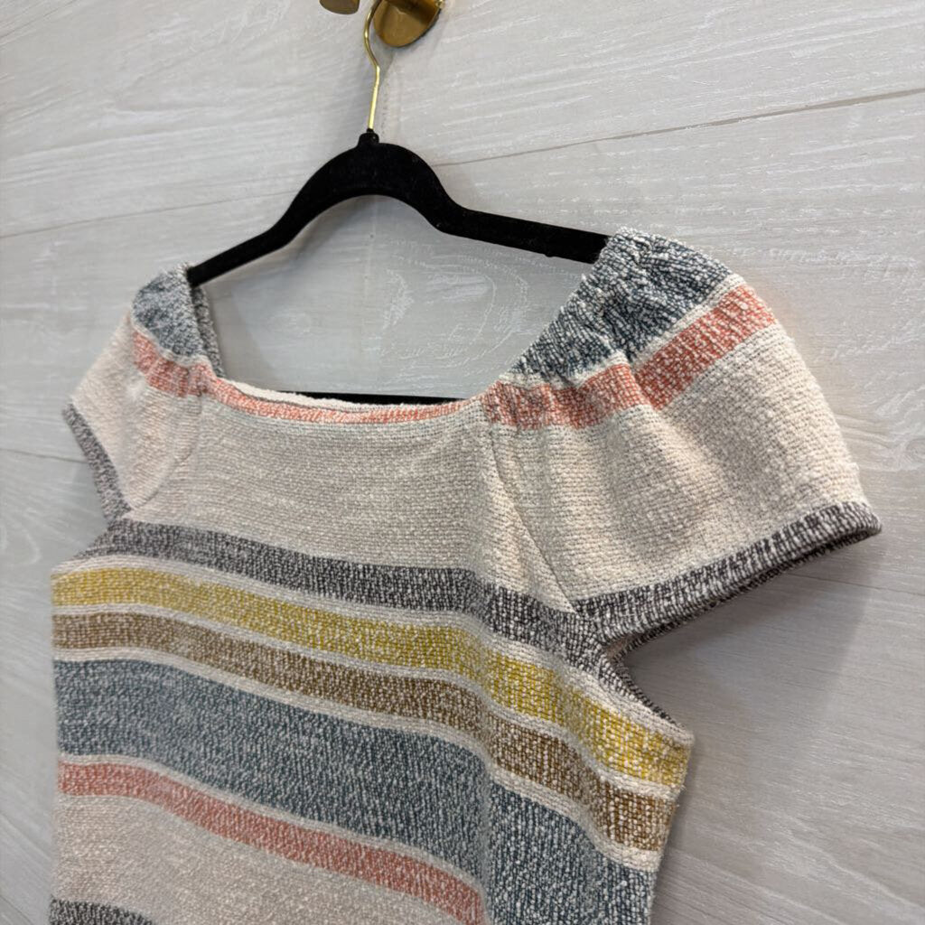 Texture and Thread Madewell Cream/ Multi Striped Button Front Top Small