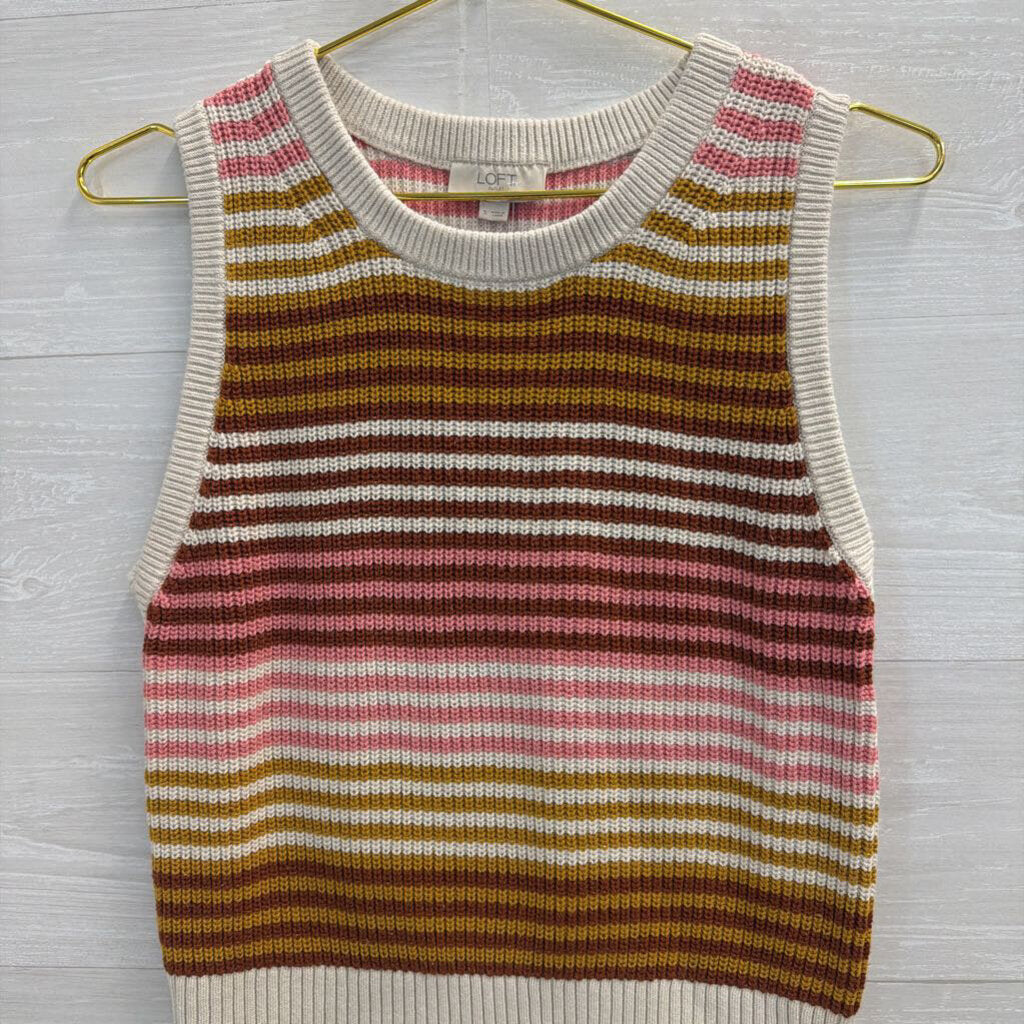 Loft Beige/ Multi Striped Knit Sleeveless Top Small
