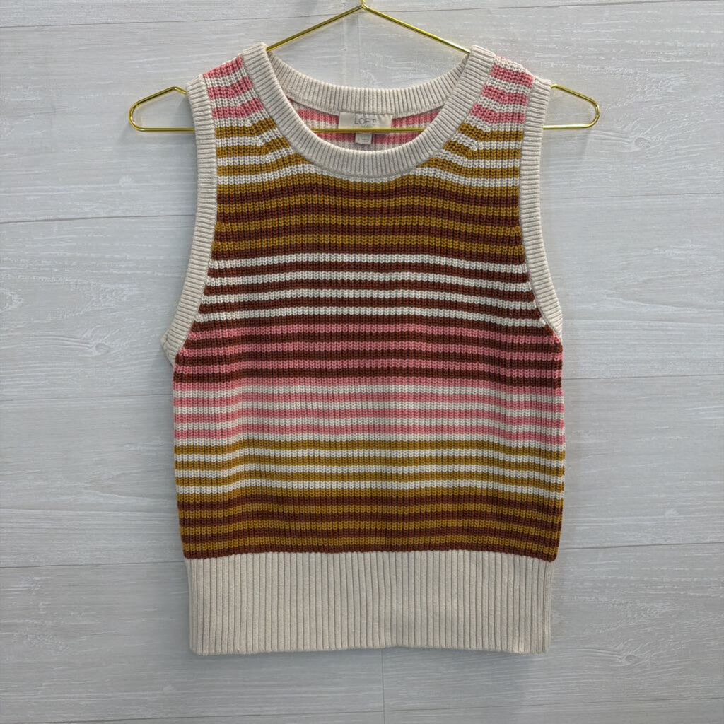 Loft Beige/ Multi Striped Knit Sleeveless Top Small