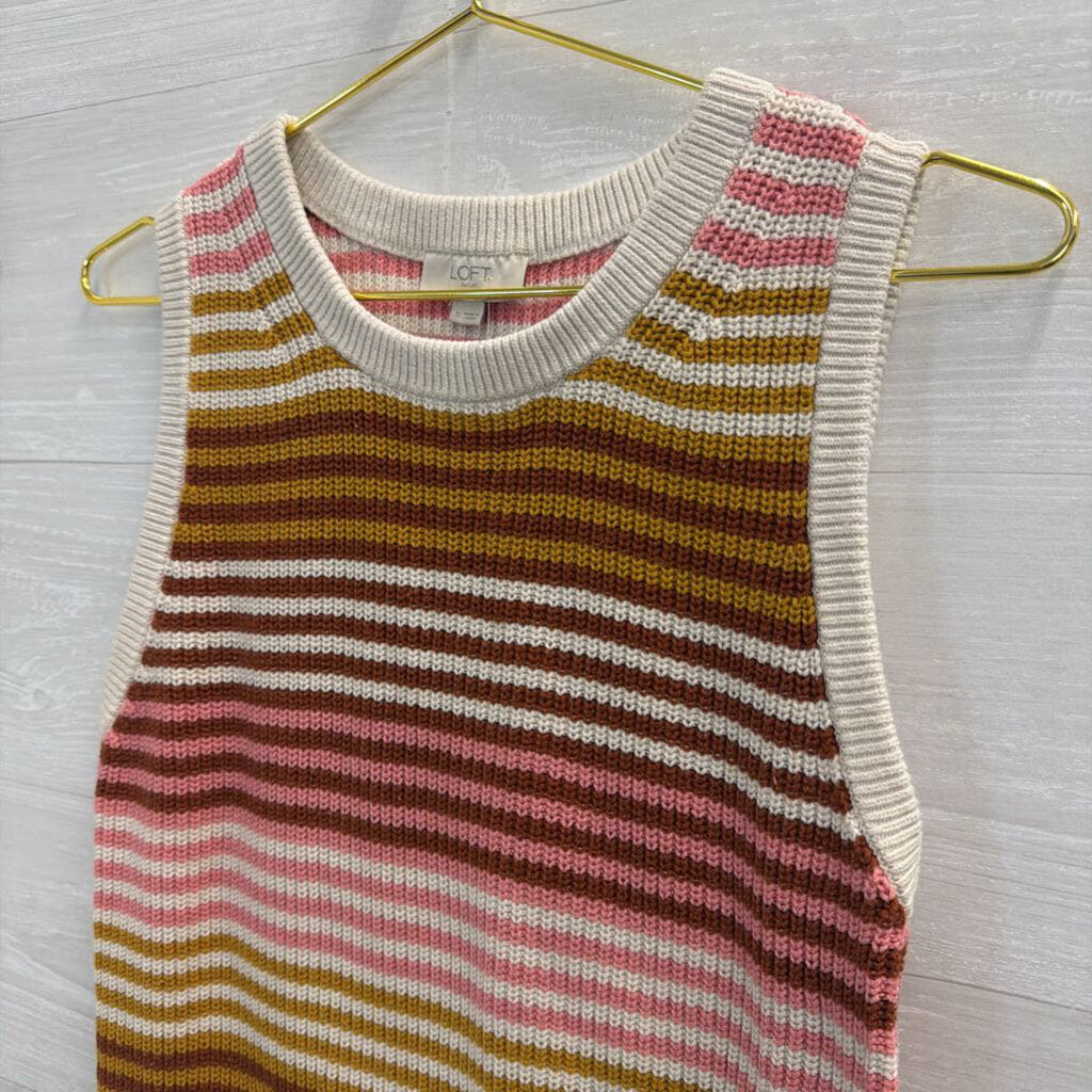 Loft Beige/ Multi Striped Knit Sleeveless Top Small