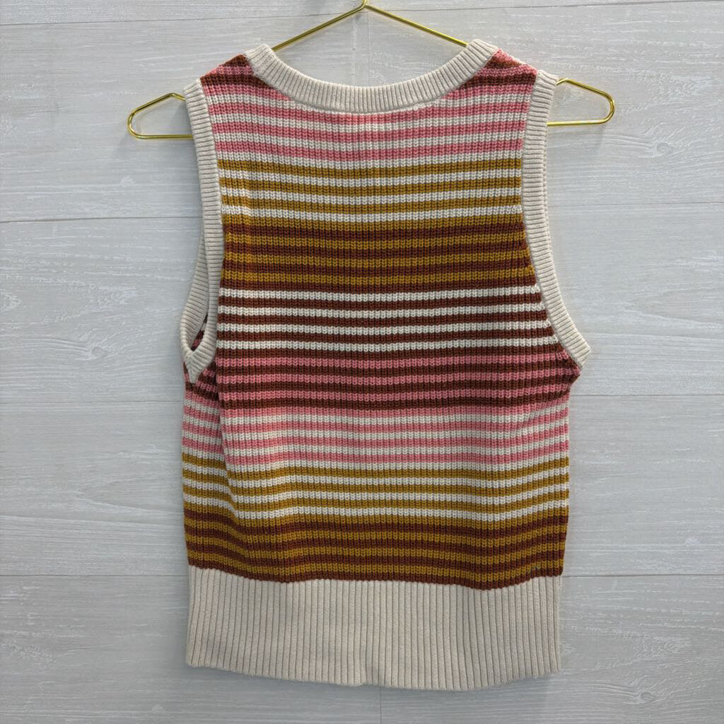 Loft Beige/ Multi Striped Knit Sleeveless Top Small