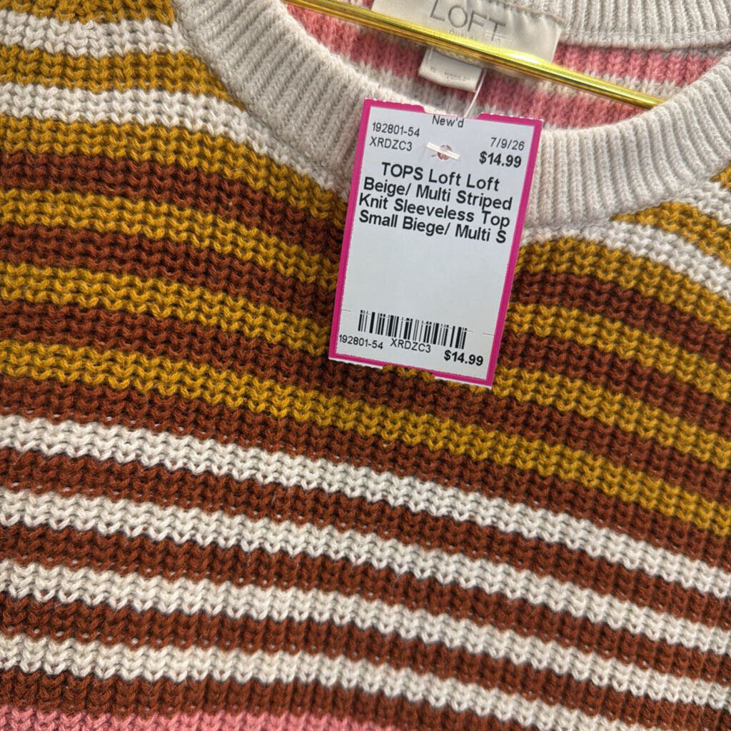 Loft Beige/ Multi Striped Knit Sleeveless Top Small