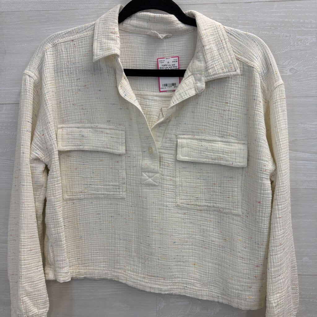 Lou and Grey White/ Multi Speckled Cropped Long Sleeve Top Small