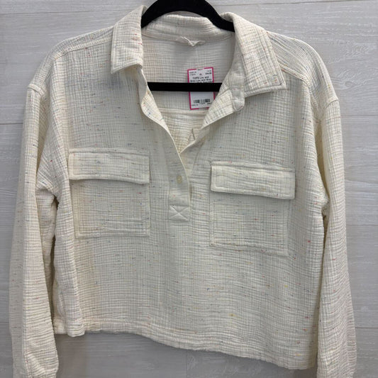 Lou and Grey White/ Multi Speckled Cropped Long Sleeve Top Small