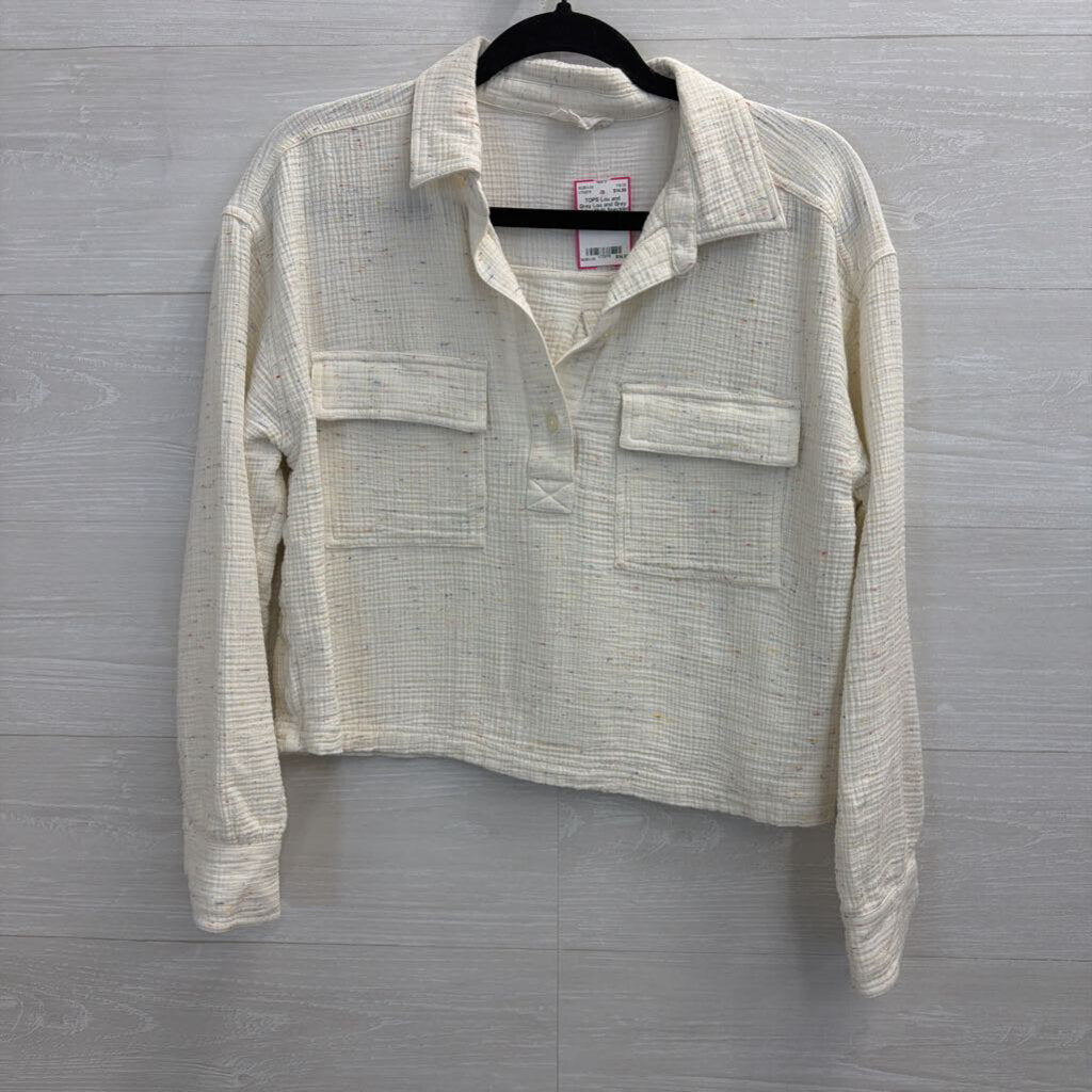 Lou and Grey White/ Multi Speckled Cropped Long Sleeve Top Small