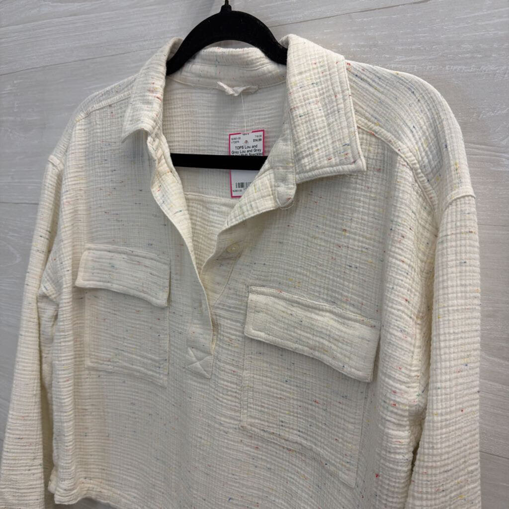 Lou and Grey White/ Multi Speckled Cropped Long Sleeve Top Small