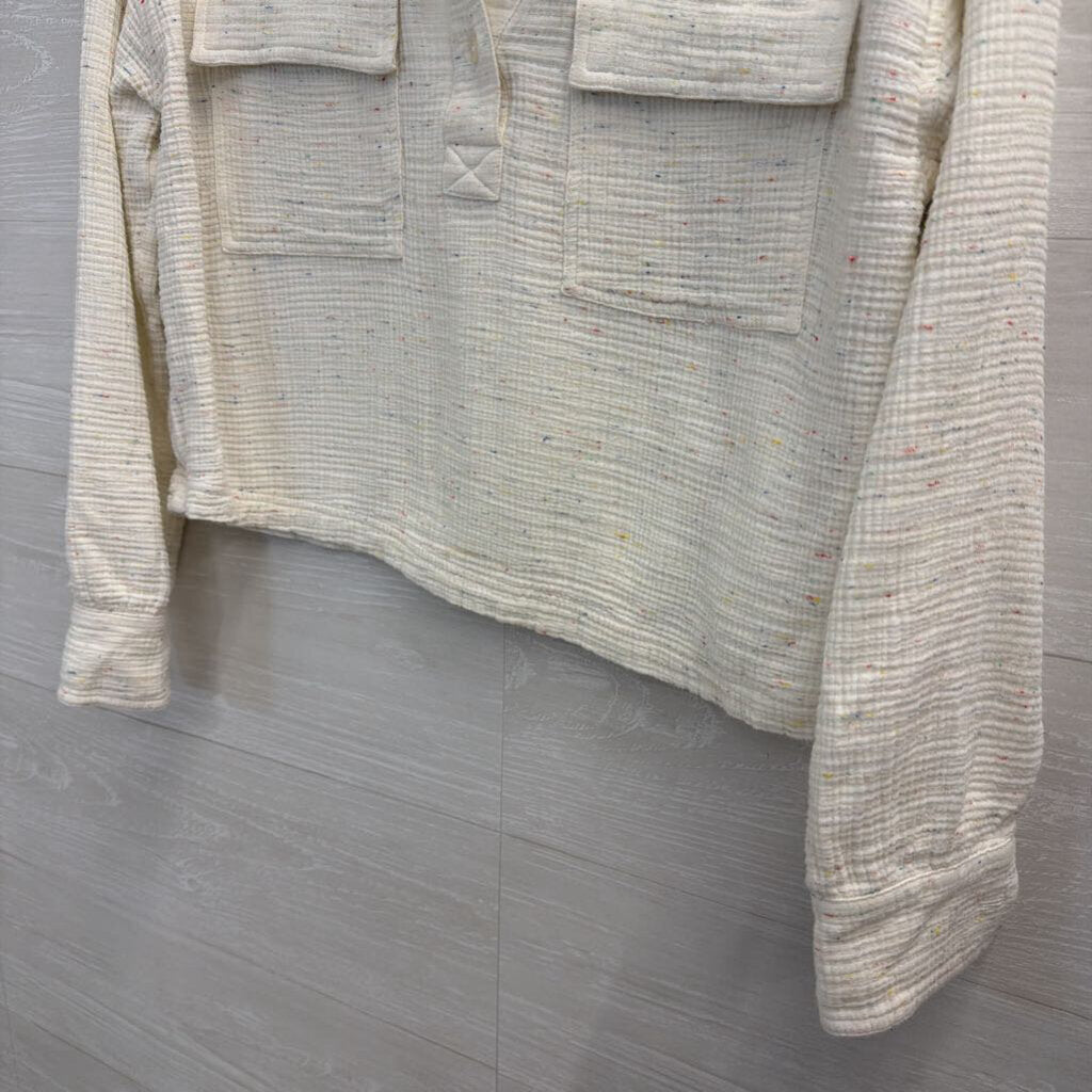 Lou and Grey White/ Multi Speckled Cropped Long Sleeve Top Small