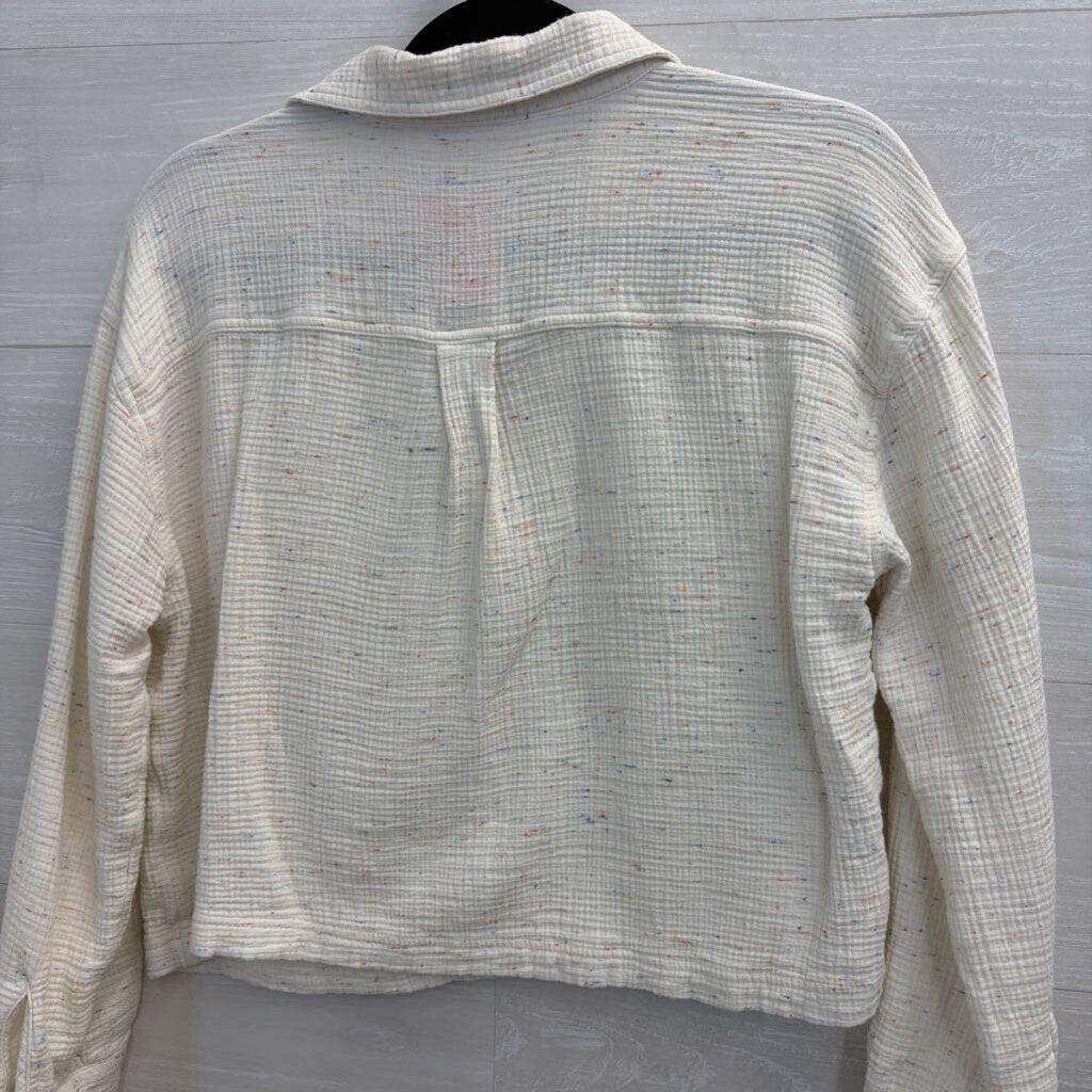 Lou and Grey White/ Multi Speckled Cropped Long Sleeve Top Small