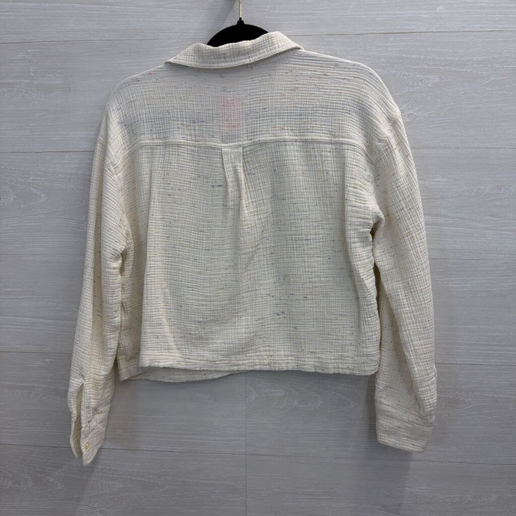 Lou and Grey White/ Multi Speckled Cropped Long Sleeve Top Small