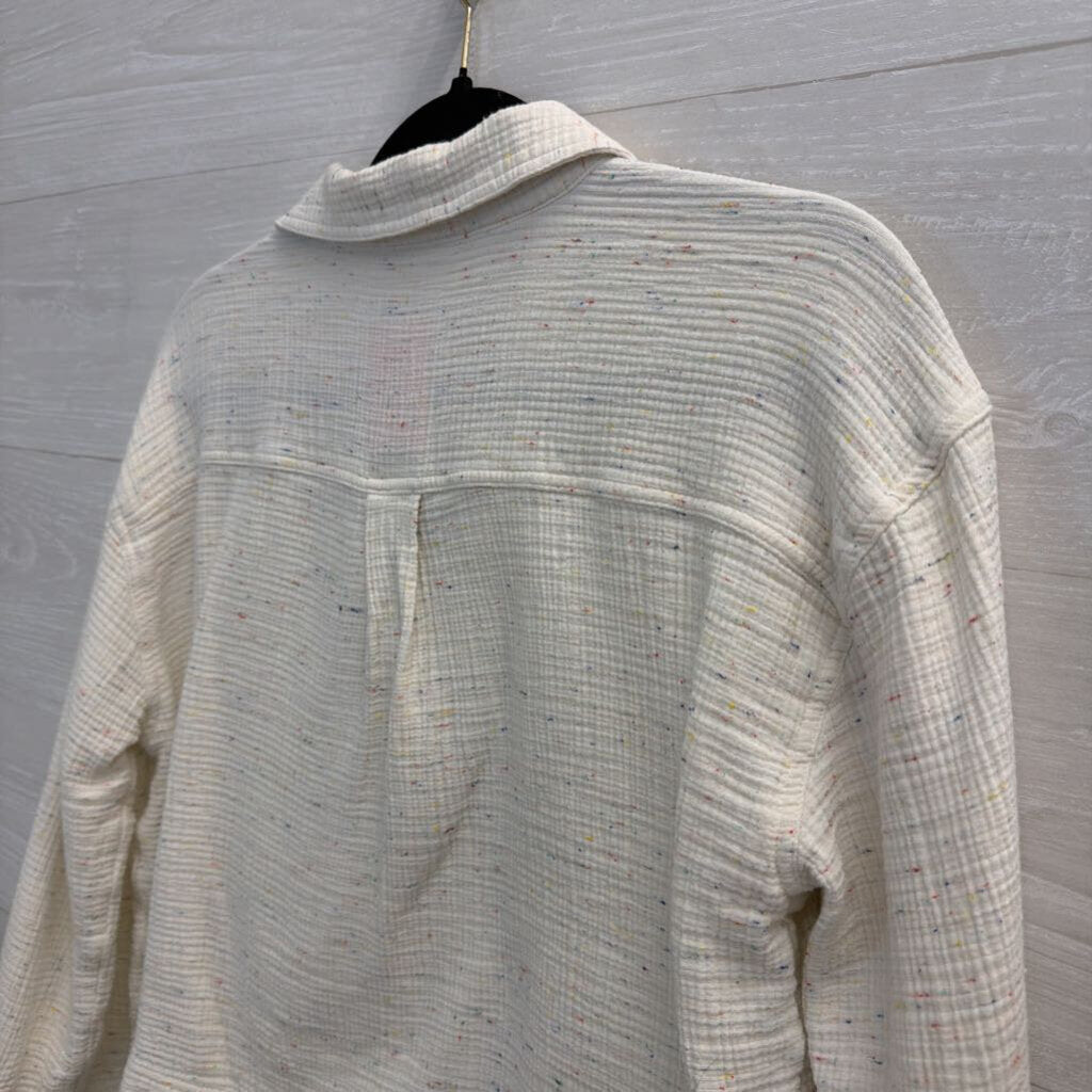 Lou and Grey White/ Multi Speckled Cropped Long Sleeve Top Small
