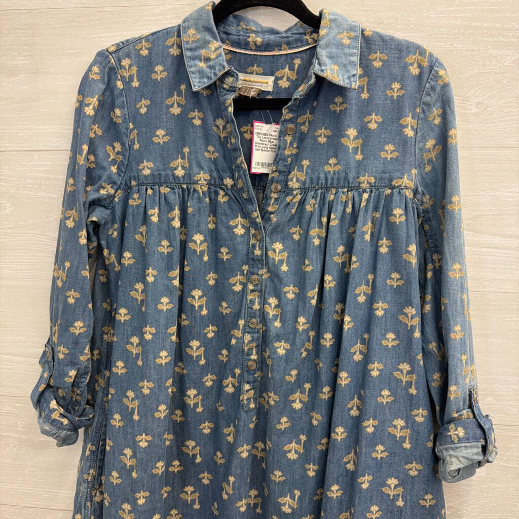 Pilcro Blue Chambray/ Cream Print Long Sleeve Half Button Front Dress 2