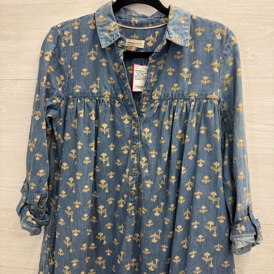 Pilcro Blue Chambray/ Cream Print Long Sleeve Half Button Front Dress 2