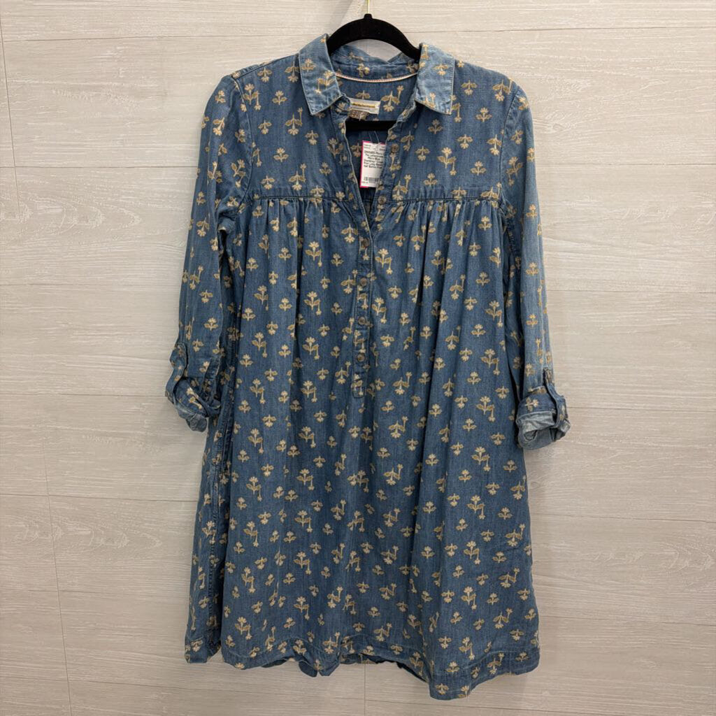 Pilcro Blue Chambray/ Cream Print Long Sleeve Half Button Front Dress 2