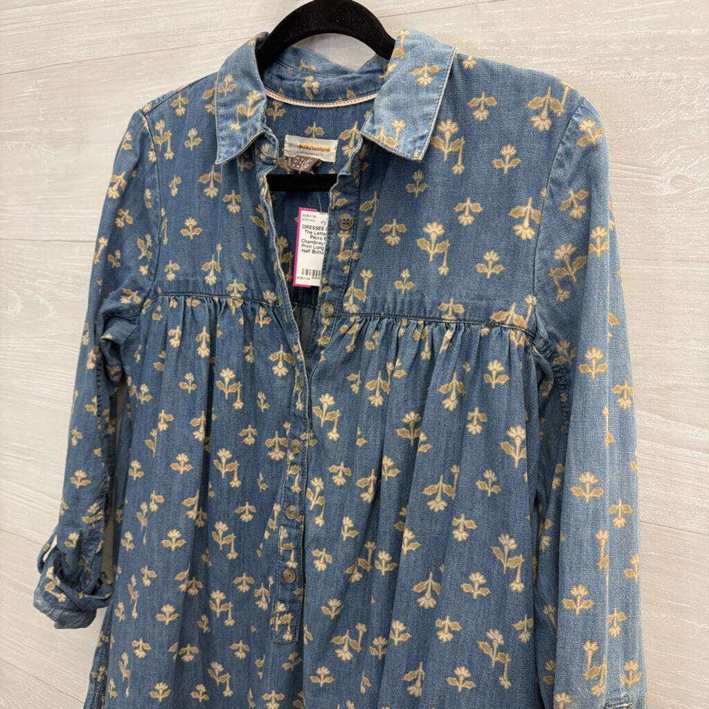 Pilcro Blue Chambray/ Cream Print Long Sleeve Half Button Front Dress 2