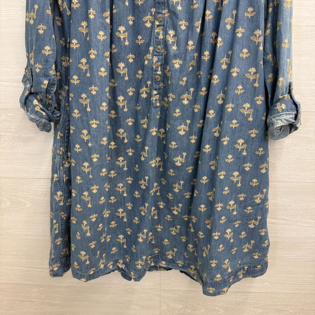 Pilcro Blue Chambray/ Cream Print Long Sleeve Half Button Front Dress 2