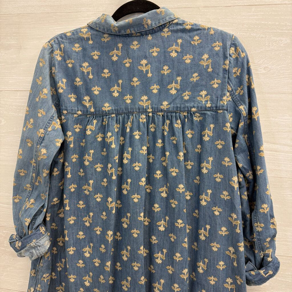 Pilcro Blue Chambray/ Cream Print Long Sleeve Half Button Front Dress 2