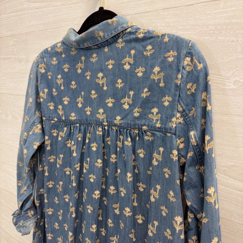 Pilcro Blue Chambray/ Cream Print Long Sleeve Half Button Front Dress 2