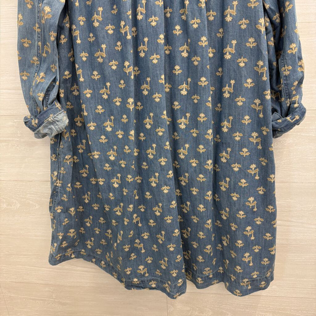 Pilcro Blue Chambray/ Cream Print Long Sleeve Half Button Front Dress 2