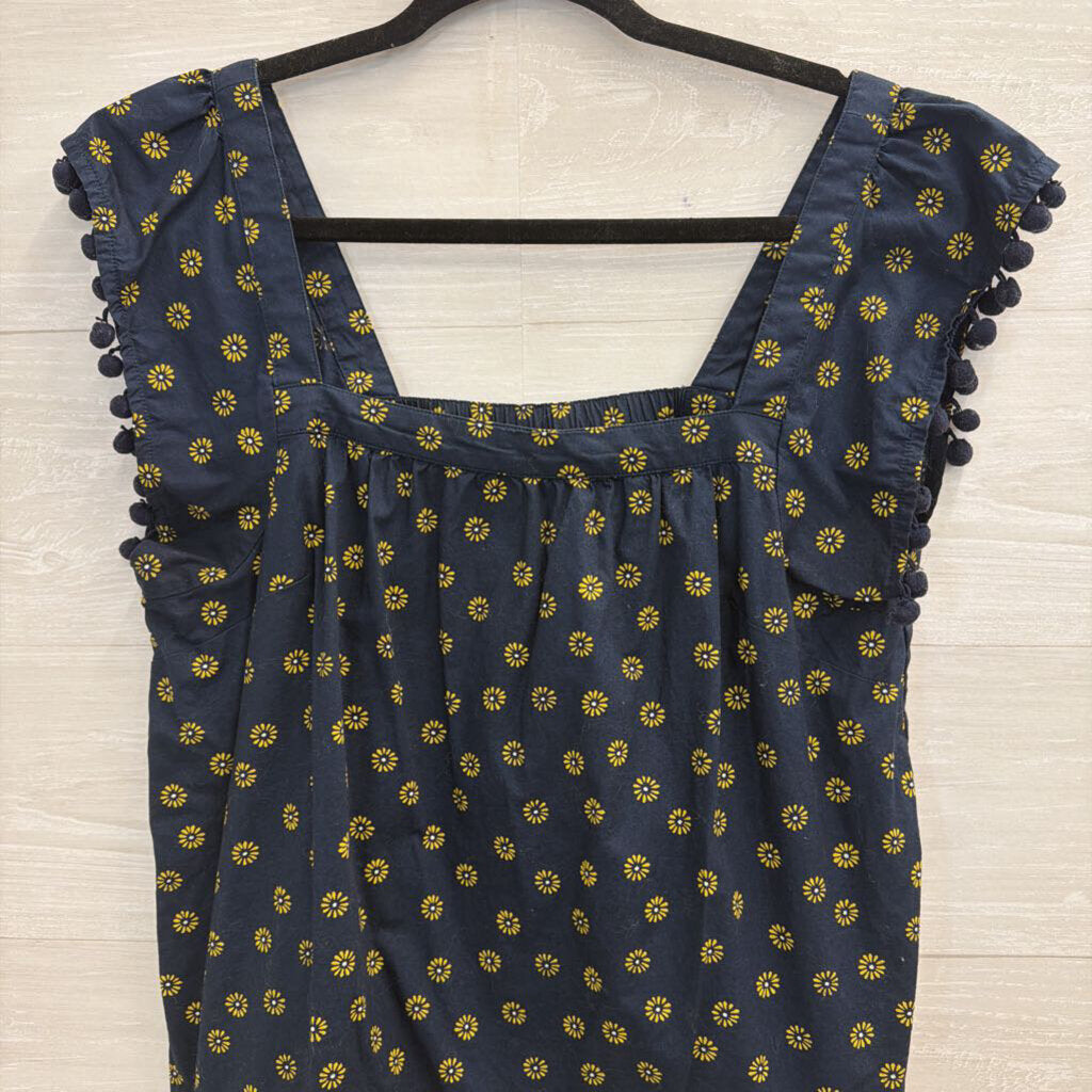 J Crew Navy/ Yellow Print Top Small