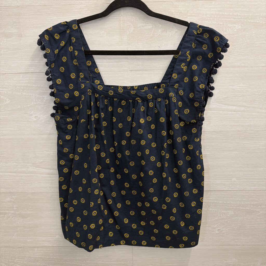 J Crew Navy/ Yellow Print Top Small