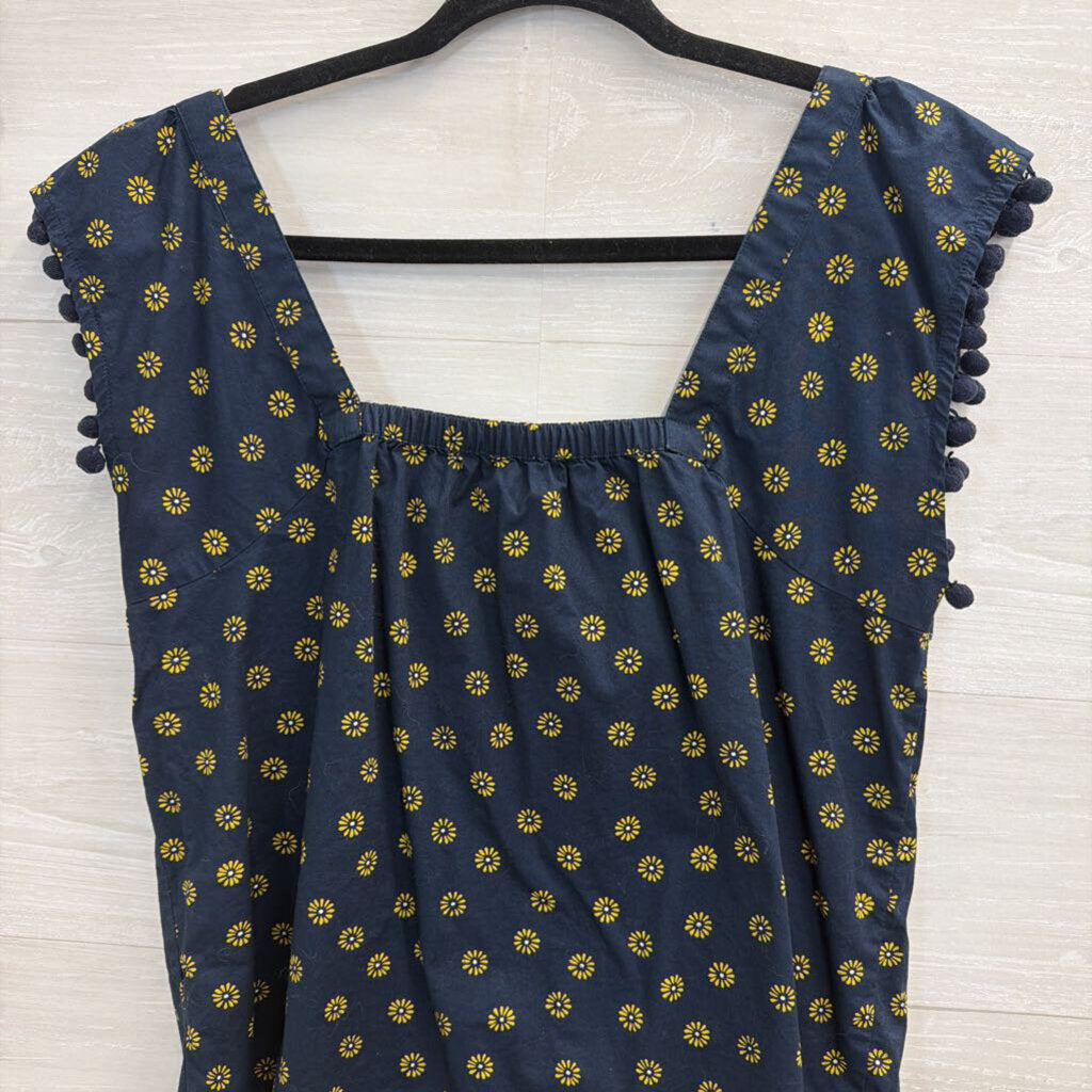 J Crew Navy/ Yellow Print Top Small