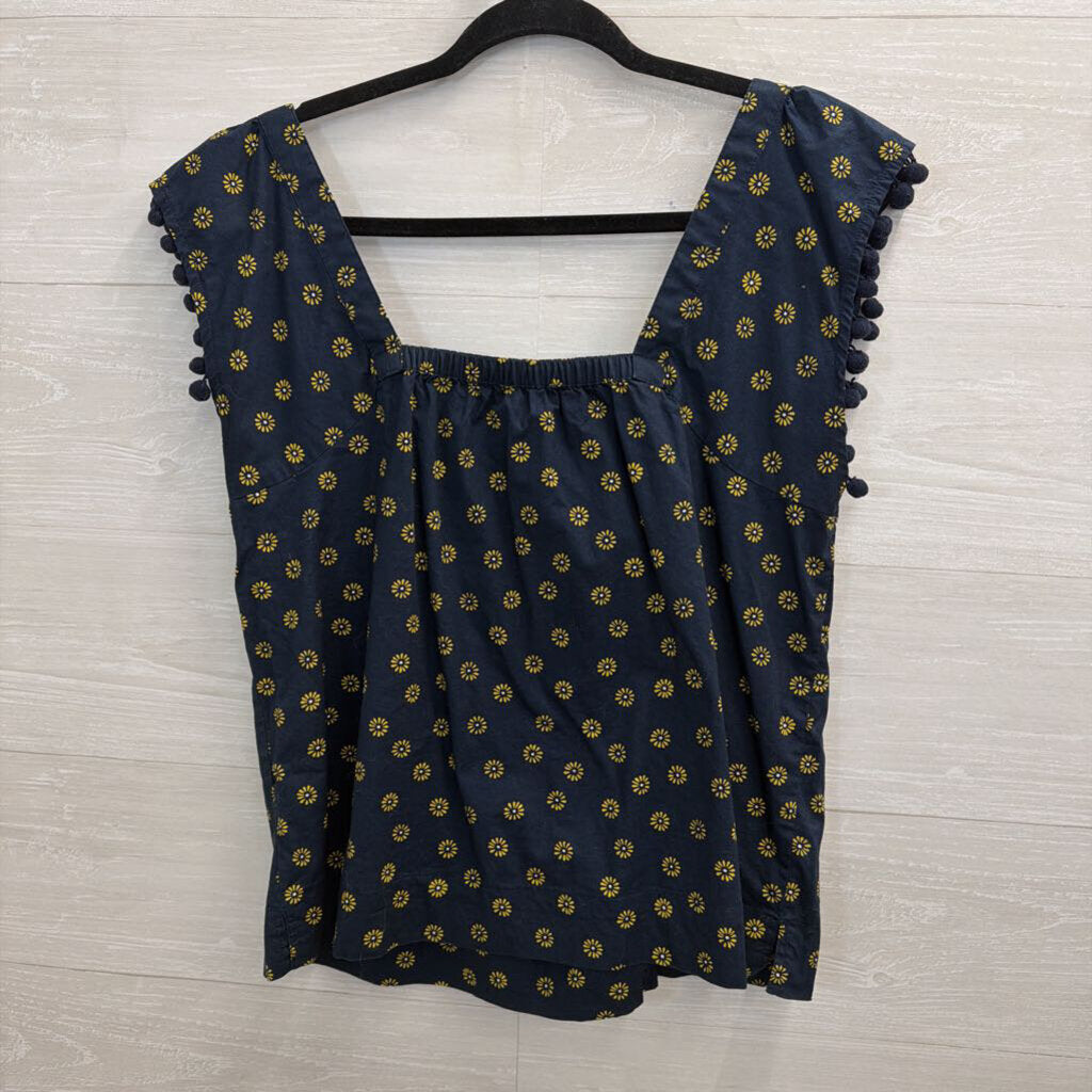 J Crew Navy/ Yellow Print Top Small