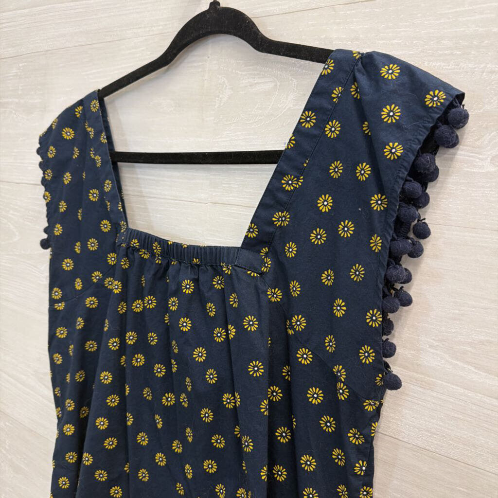 J Crew Navy/ Yellow Print Top Small