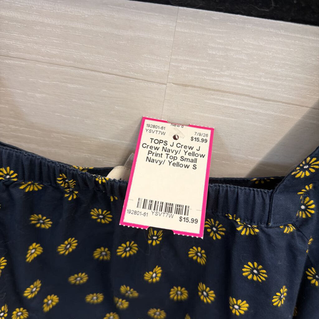 J Crew Navy/ Yellow Print Top Small