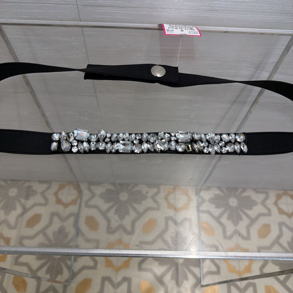 Black Stretchy Embellished Thin Belt Small/ Medium