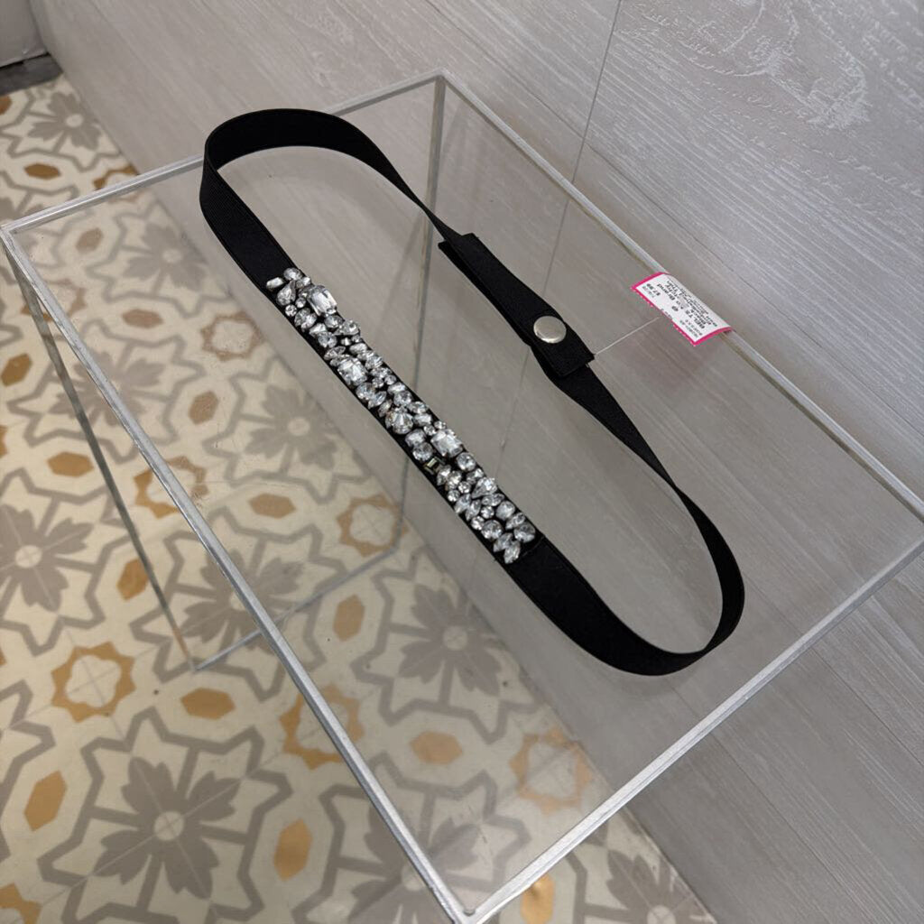 Black Stretchy Embellished Thin Belt Small/ Medium