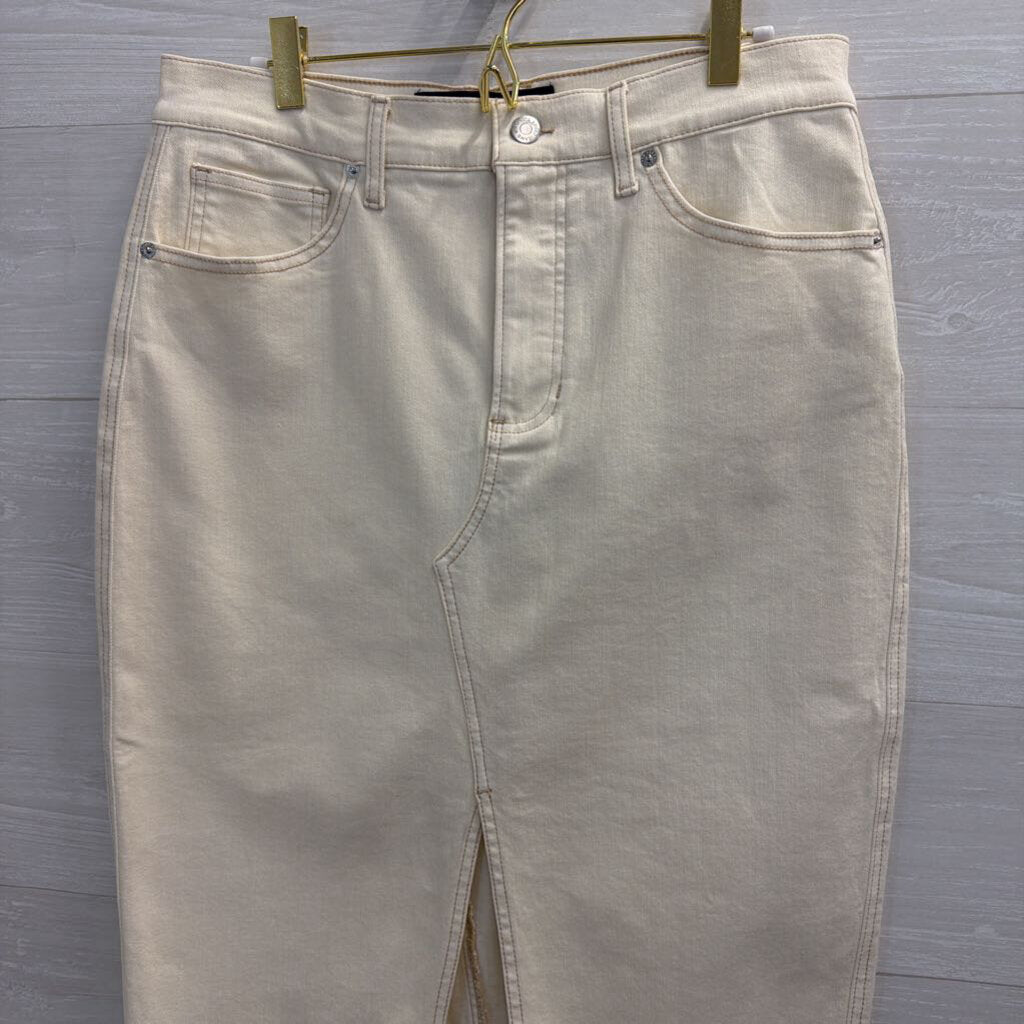 Veronica Beard Cream Denim Split Front Midi Skirt 10