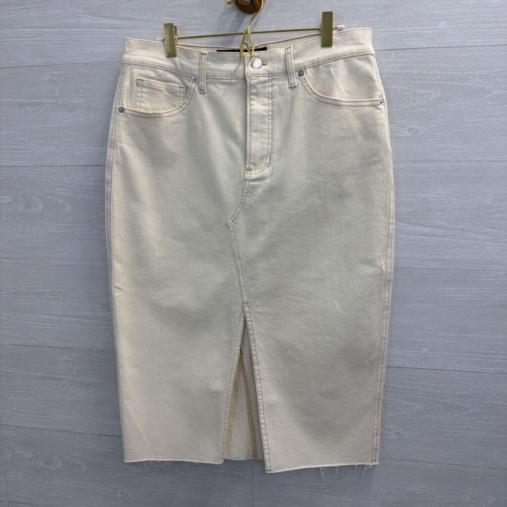 Veronica Beard Cream Denim Split Front Midi Skirt 10