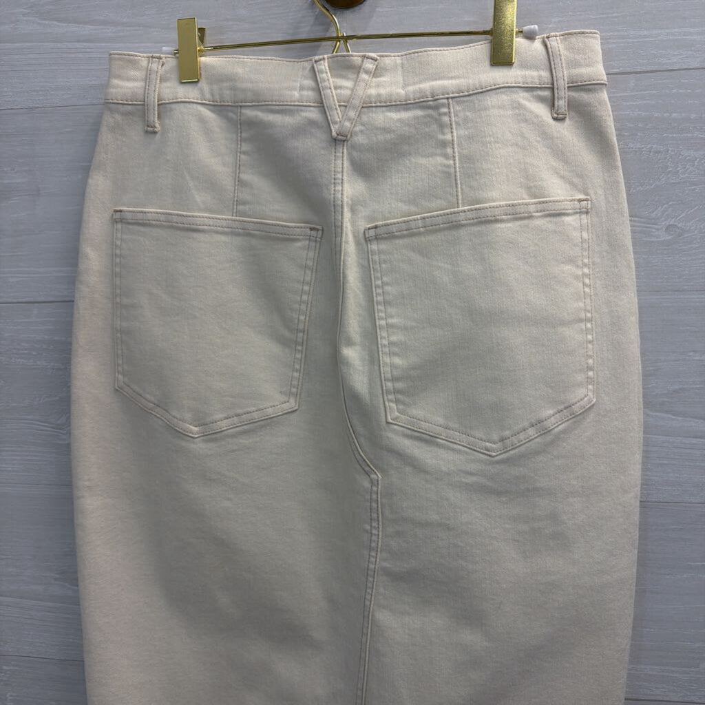 Veronica Beard Cream Denim Split Front Midi Skirt 10