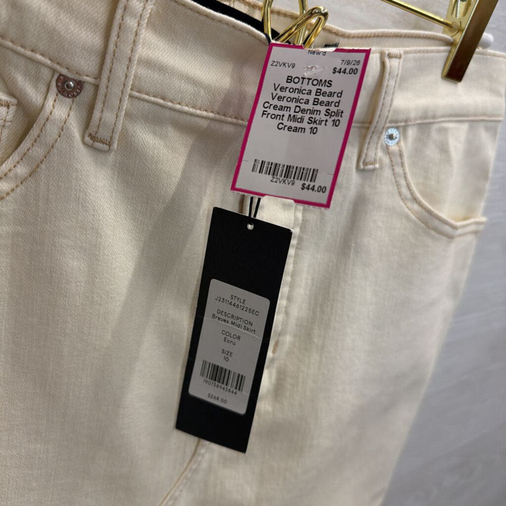 Veronica Beard Cream Denim Split Front Midi Skirt 10