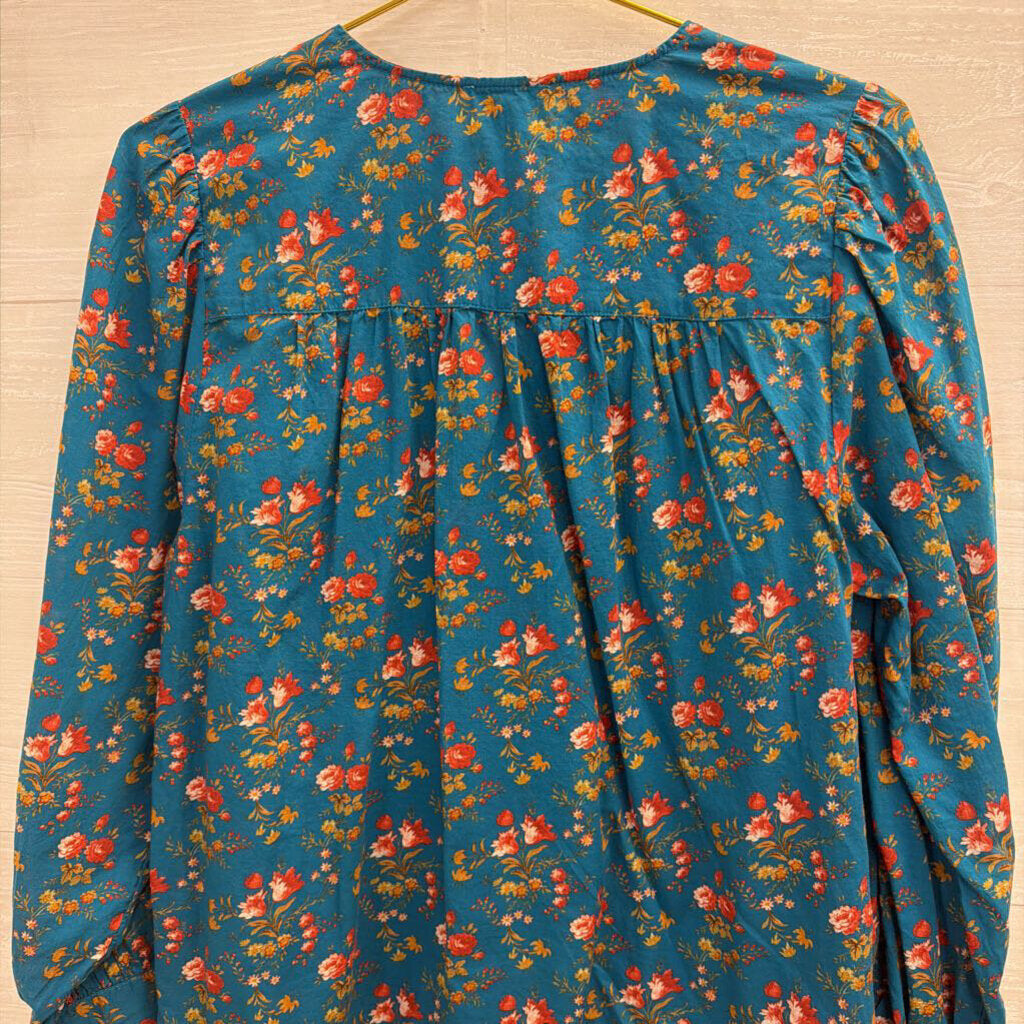 Sundance Blue/ Pink Floral Print Button Front Long Sleeve Top Small
