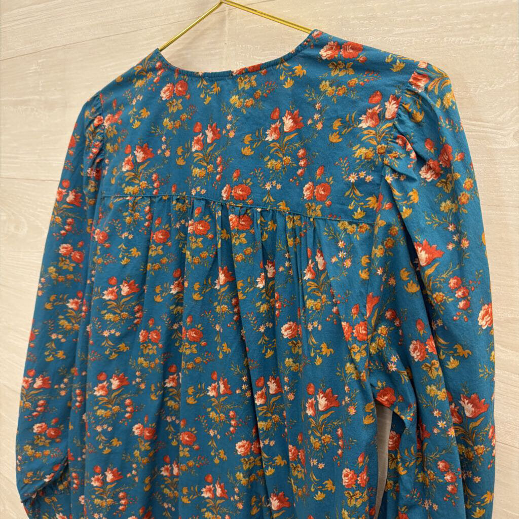 Sundance Blue/ Pink Floral Print Button Front Long Sleeve Top Small
