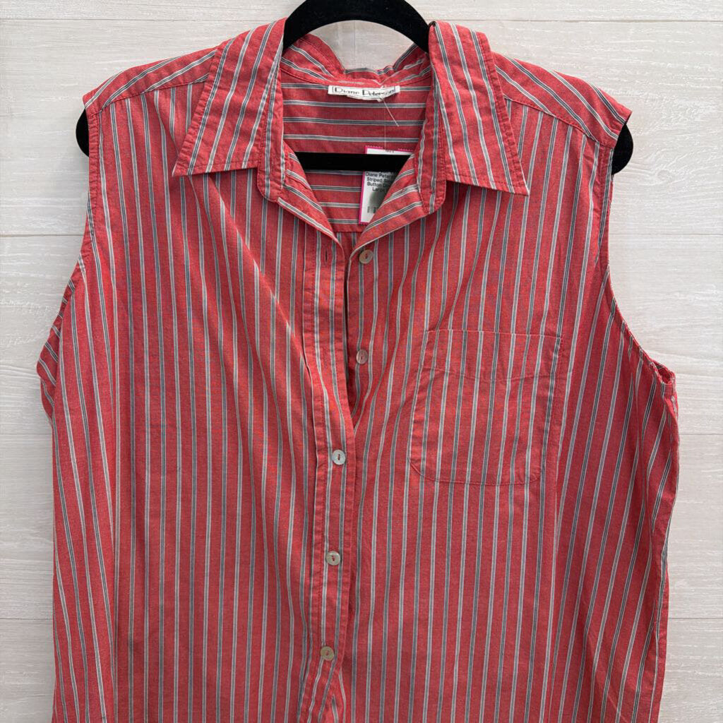 Vintage Diane Peterson Red Striped Sleeveless Button Down Top Large