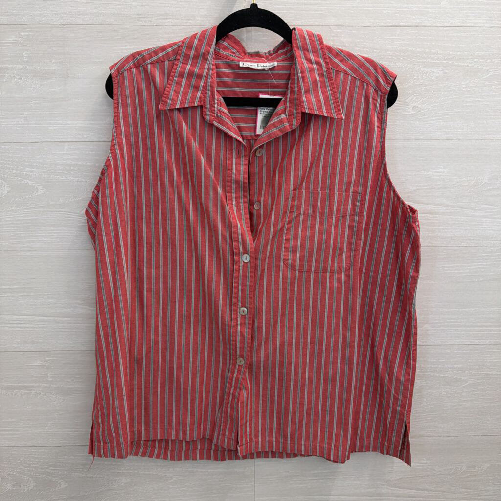 Vintage Diane Peterson Red Striped Sleeveless Button Down Top Large