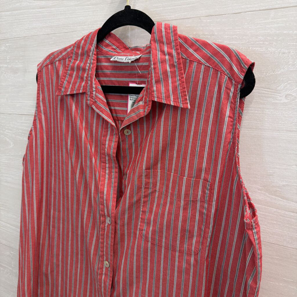 Vintage Diane Peterson Red Striped Sleeveless Button Down Top Large