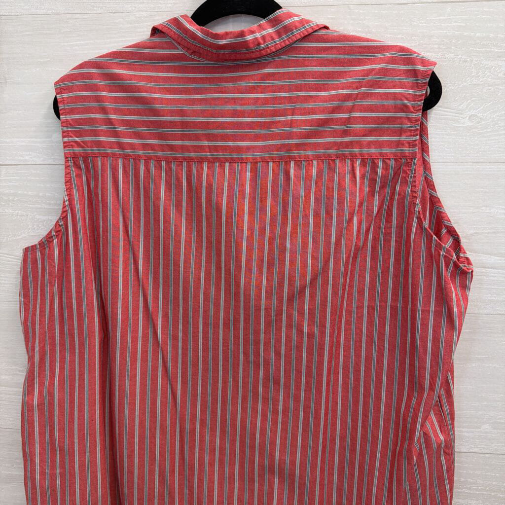 Vintage Diane Peterson Red Striped Sleeveless Button Down Top Large