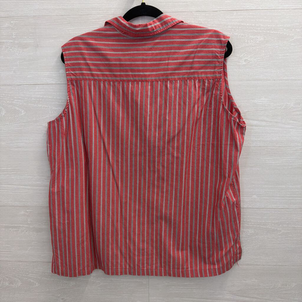 Vintage Diane Peterson Red Striped Sleeveless Button Down Top Large