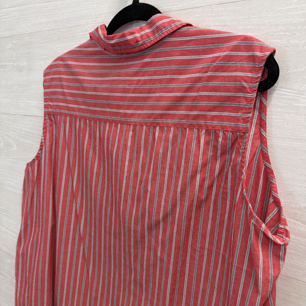 Vintage Diane Peterson Red Striped Sleeveless Button Down Top Large