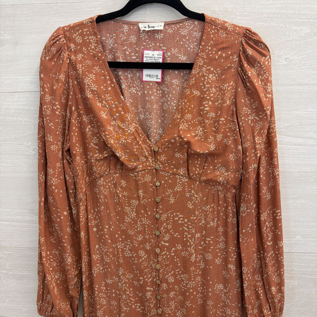 In Loom Mauve Print Long Sleeve Maxi Dress Medium