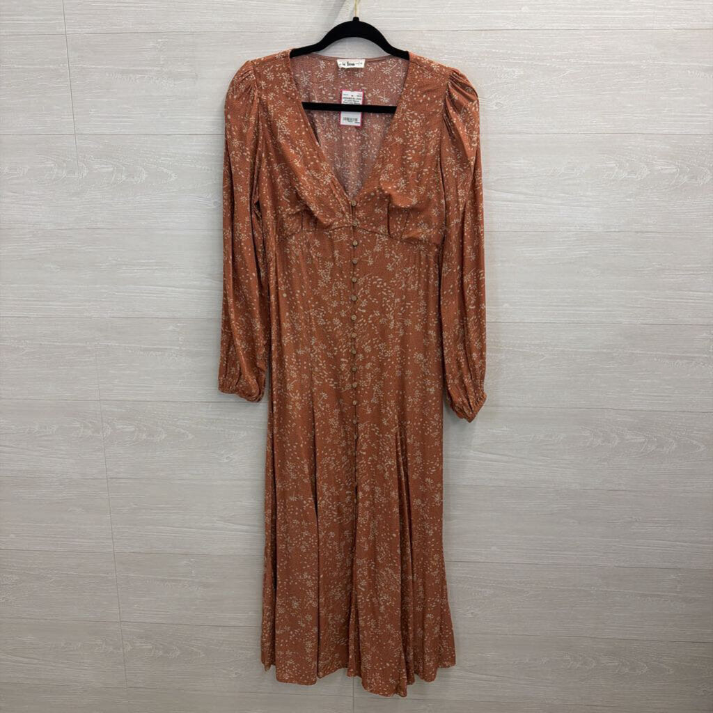 In Loom Mauve Print Long Sleeve Maxi Dress Medium