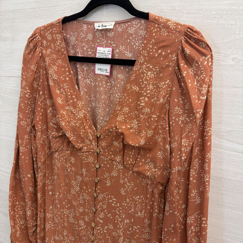 In Loom Mauve Print Long Sleeve Maxi Dress Medium