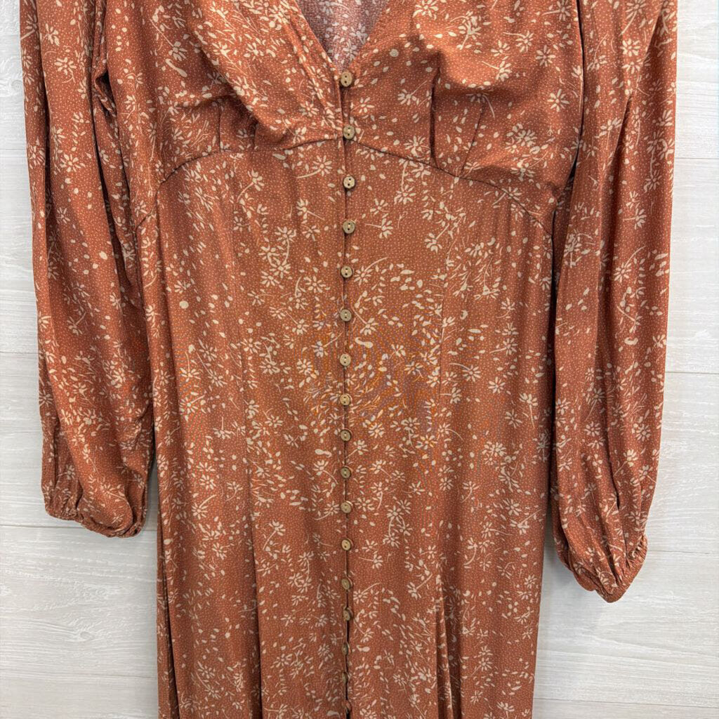 In Loom Mauve Print Long Sleeve Maxi Dress Medium