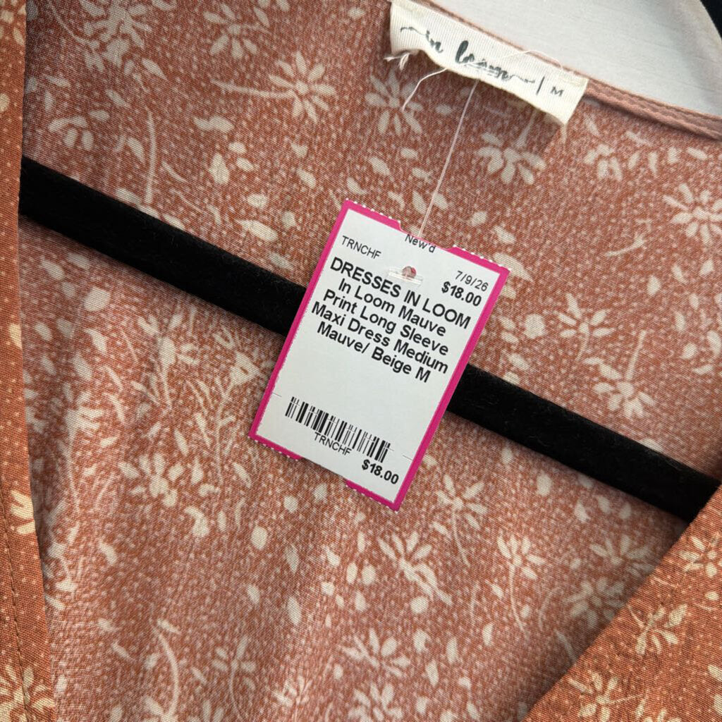 In Loom Mauve Print Long Sleeve Maxi Dress Medium